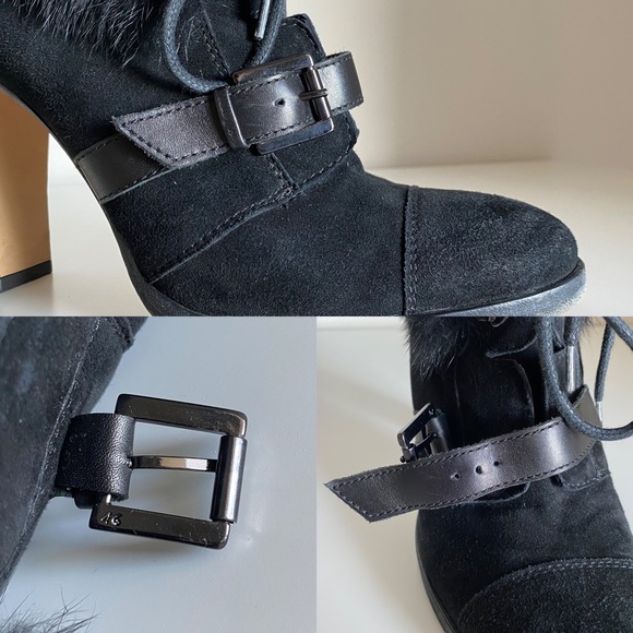 Aquatalia Grandly Suede-Rabbit Fur Lace-Up Boot Black - Picture 10 of 16